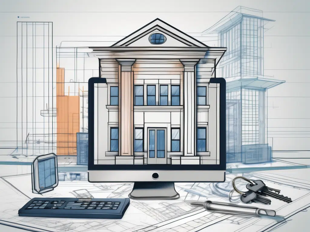 A computer screen displaying a digital blueprint of a building
