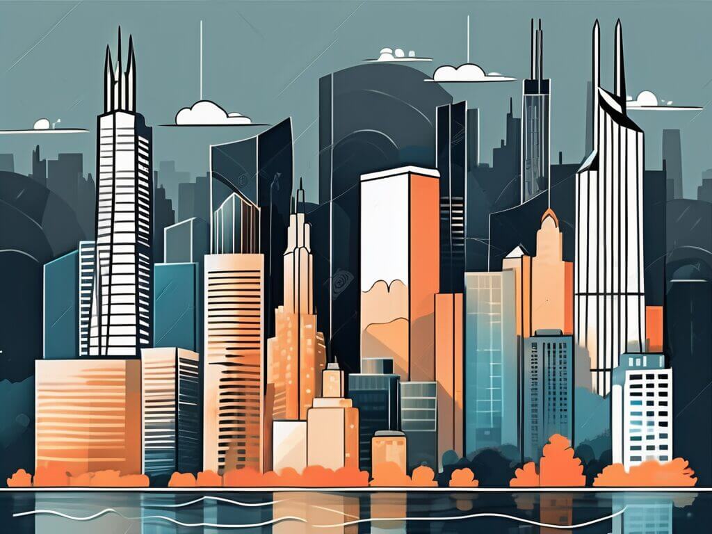 A city skyline of chicago with stylized